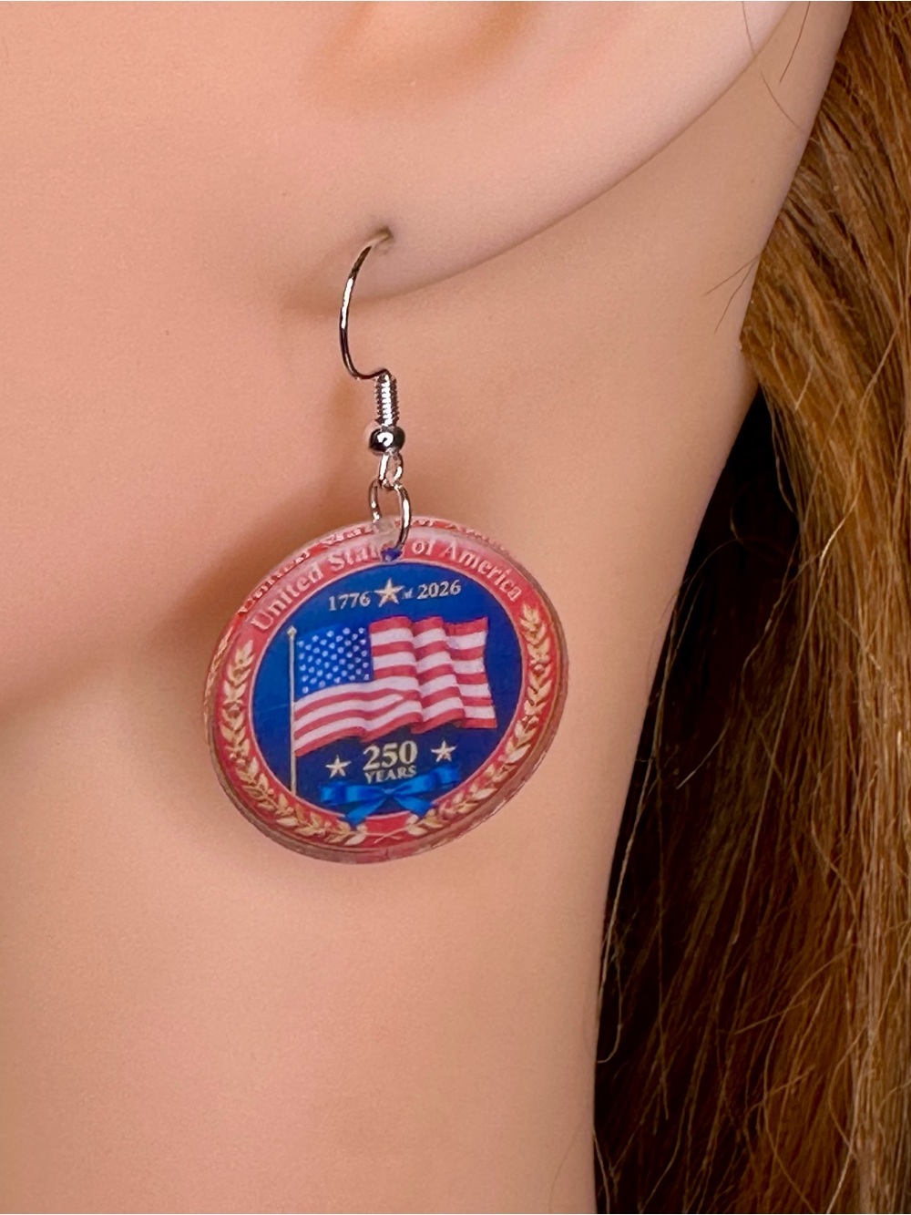 250th Anniversary of the United States Patriotic Flag Earrings